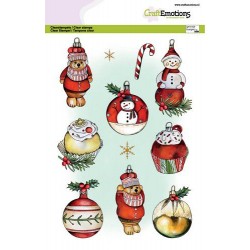 CRAFTEMOTIONS CLEAR STAMPS CHRISTMAS BALLS SNOWMAN BEAR