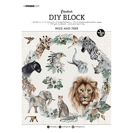 STUDIO LIGHT DIY BLOC A4 DESIGN PAPER & MOTIFS PREDECOUPE WILD AND FREE