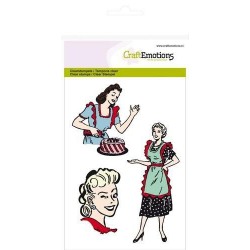 CRAFTEMOTIONS Clear Stamps 3 ladies FIFTIES KITCHEN