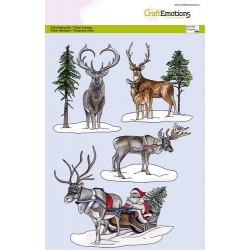 CRAFTEMOTIONS Clear Stamps SLEIGH WITH SANTA CLAUS & REINDEER