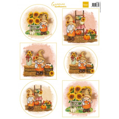 MARIANNE D DECOUPAGE SHEET GNOMES SUNFLOWERS