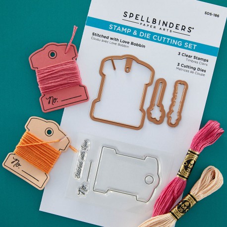 SPELLBINDERS Stitched with Love Bobbin Clear Stamp & Die Set