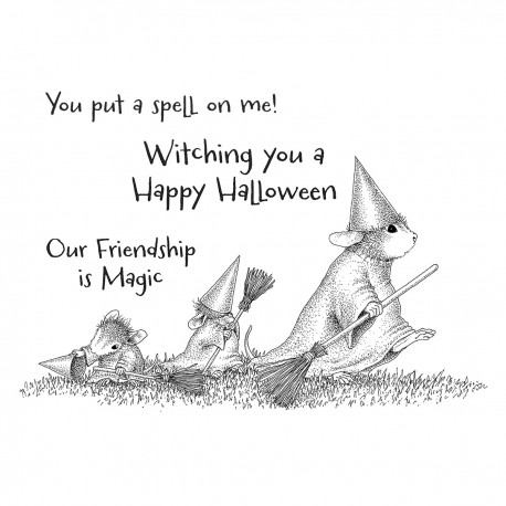 SPELLBINDERS - HOUSE MOUSE HALLOWEEN FLIGHT CLING RUBBER STAMP