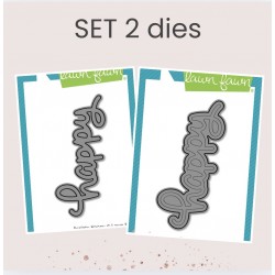 LAWN FAWN DIES - SET 2 DIES - SCRIPTY HAPPY & SCRIPTY HAPPY OUTLINE