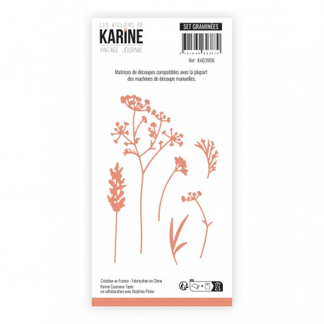 LES ATELIERS DE KARINE "VINTAGE JOURNAL" DIES SET GRAMINEES