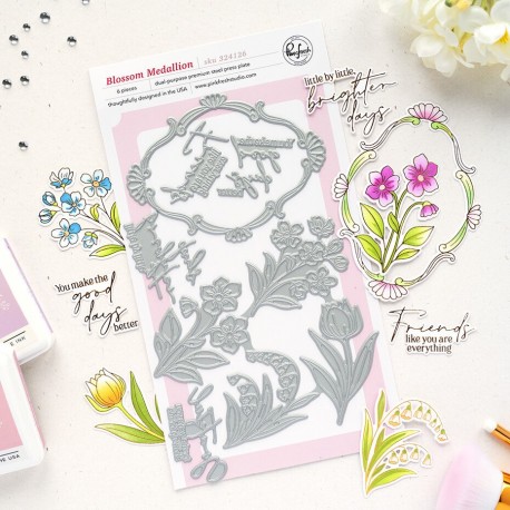 PINKFRESH STUDIO BLOSSOM MEDALLION PRESS PLATE - SUNLIT MANOR COLLECTION