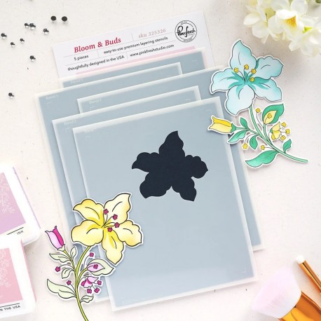 PINKFRESH STUDIO BLOOM AND BUDS STENCIL - SUNLIT MANOR COLLECTION