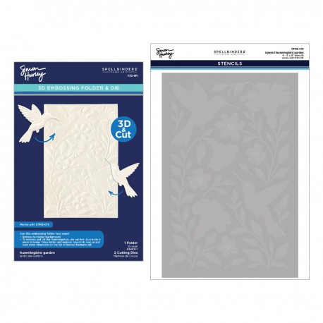 SPELLBINDERS SET STENCILS & HUMMINGBIRD GARDEN 3D EMBOSSING FOLDER by SIMON HURLEY