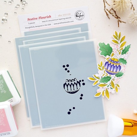 PINKFRESH STUDIO FESTIVE FLOURISH STENCIL- SEASON OF WONDER