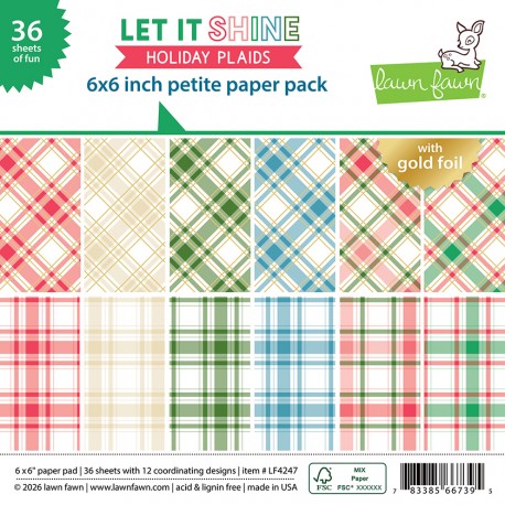 LAWN FAWN PAPER PAD LET IT SHINE HOLIDAY PLAIDS 15X15 cm
