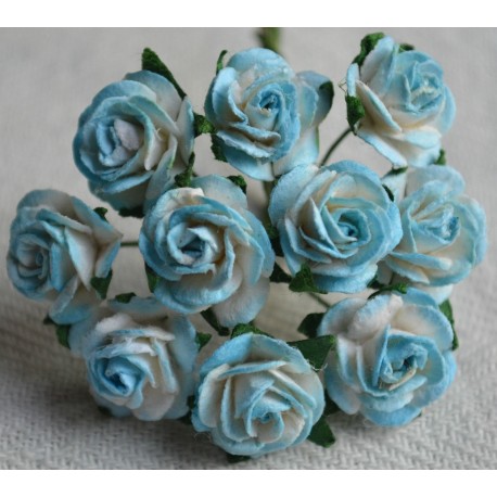 FLOWERS MULBERRY ROSE 15 MM TON SUR TON CYAN BLUE, 10 PCES